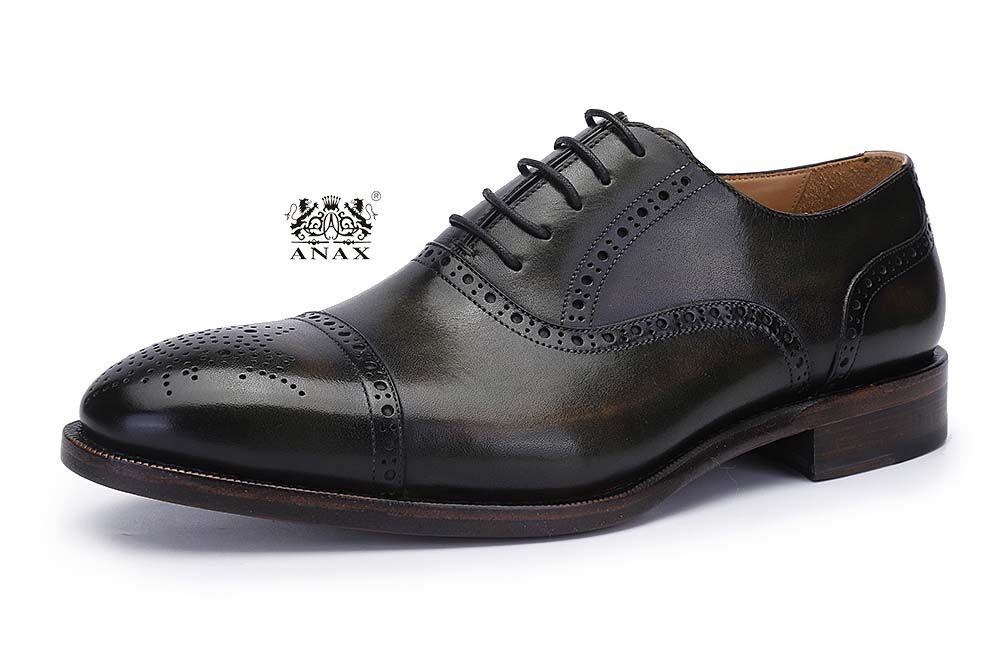 Black Leather Brogue Oxford Dress Shoes